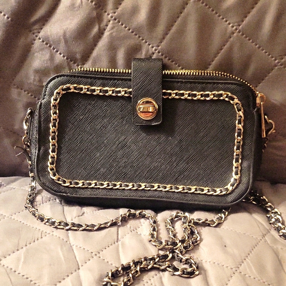 Elegant Black Chain-Trimmed Crossbody Bag By Zara.